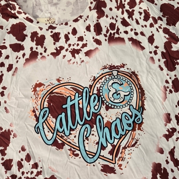 Southern Stitch "Cattle & Chaos" cow print top. Size XL. New. - Picture 2 of 8